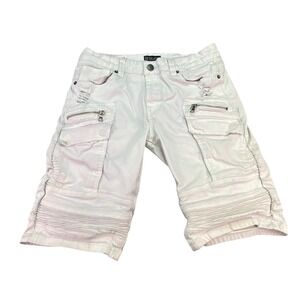 BLACK PREMIUM Mens White Cargo Shorts Zip Pockets Moto Biker Style Size 30